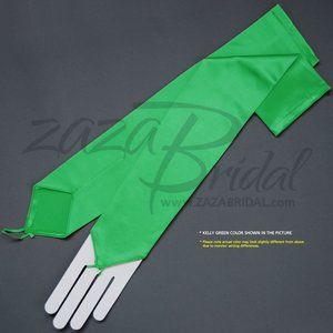 Shiny Stretch Satin Fingerless Gloves Opera Length 16BL - Kelly Green